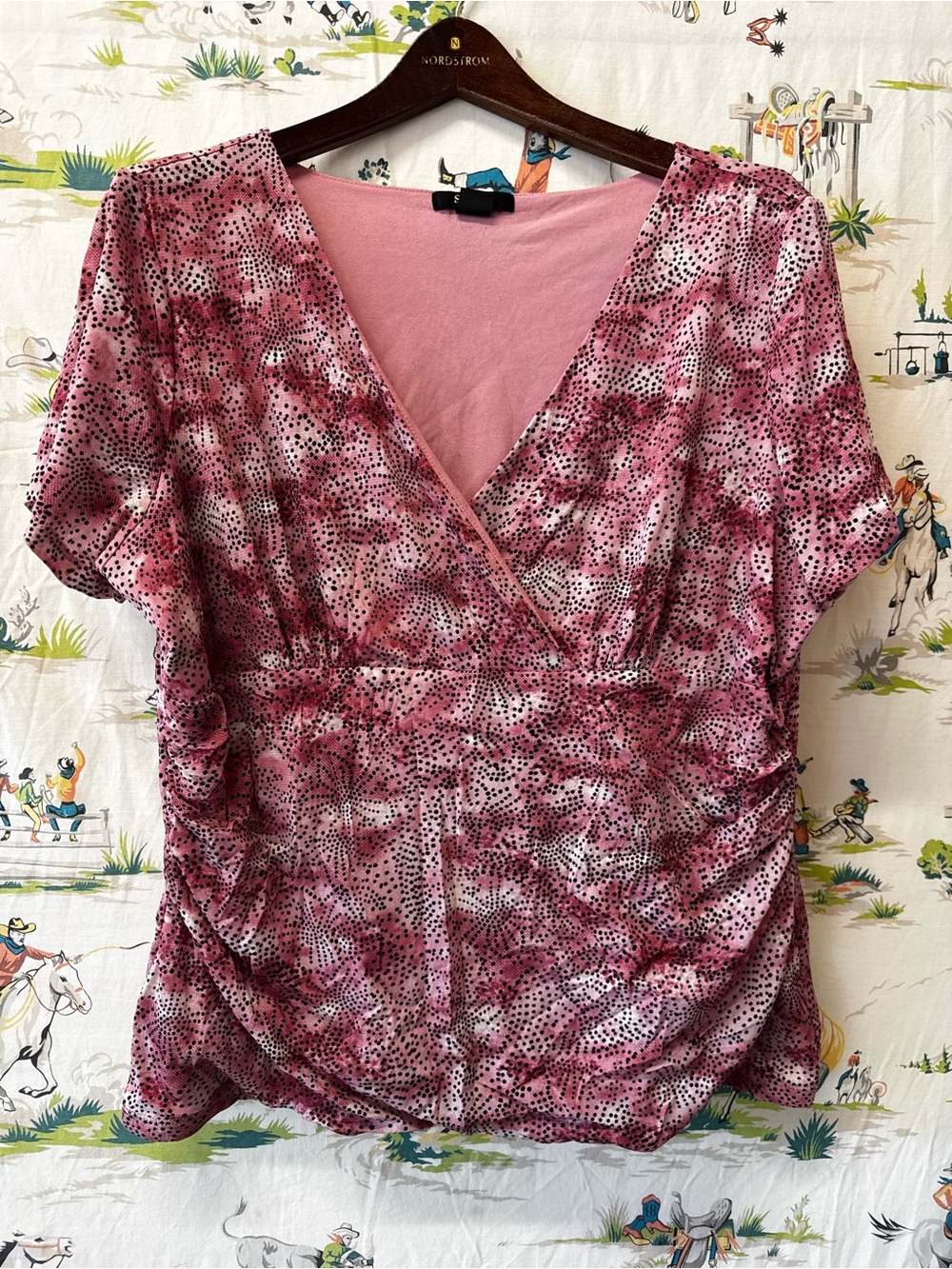 Style & Co. Pink Printed Wrap-Front Blouse size 1X